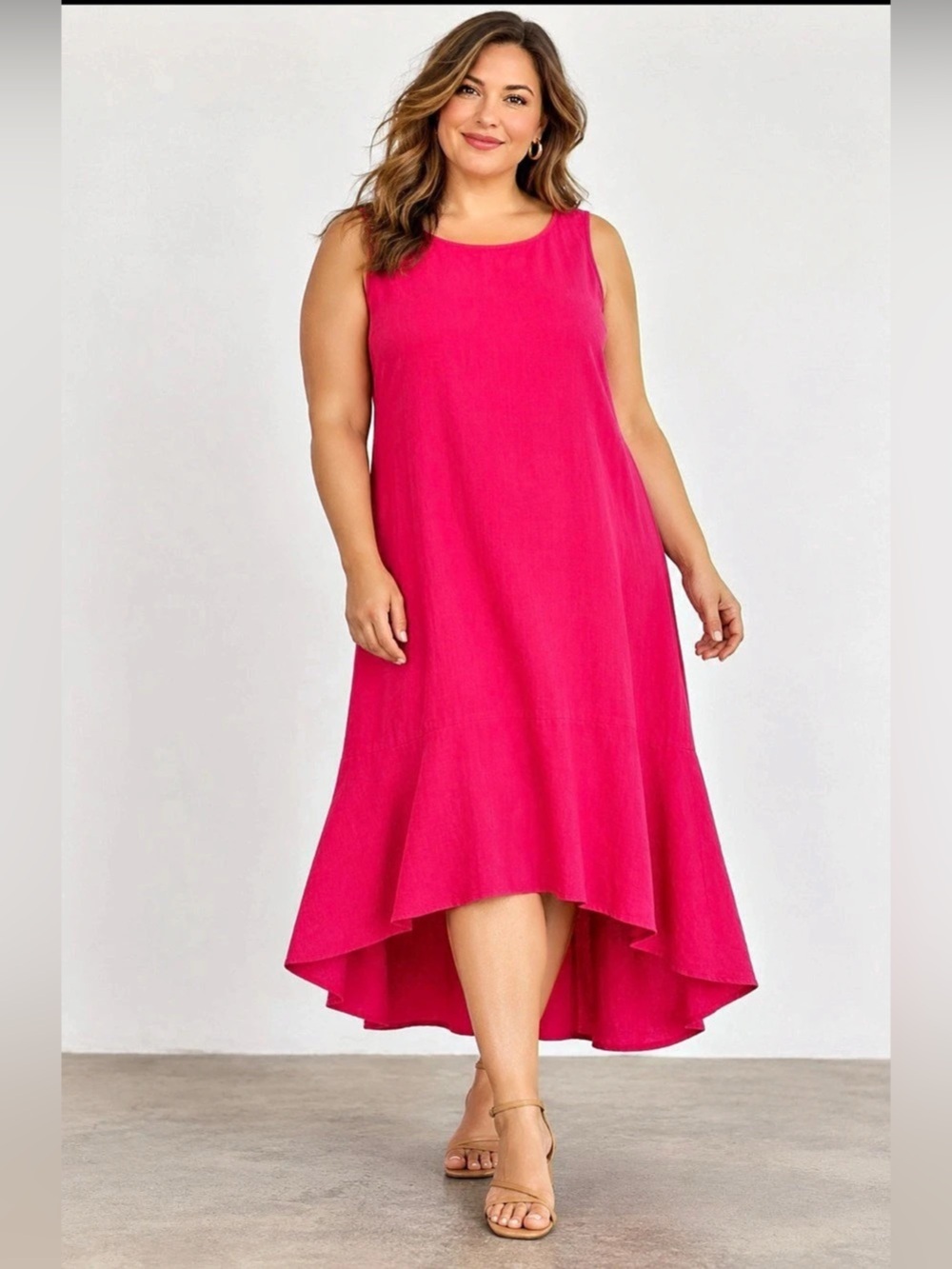 For Cynthia Linen Blend High-Low Dress in Pink size large